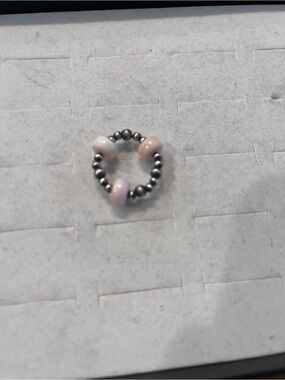Delicate Pink Bead Silver-Tone Stretch Ring